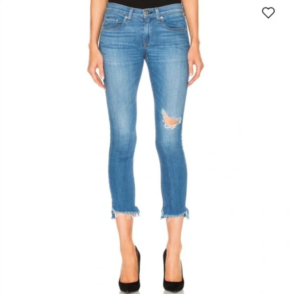 Rag & Bone Blue Frayed Step Hem Cropped Jeans In Sunset Size 26